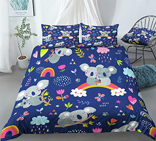 REALIN Cute Koala Duvet Cover Set Rainbow Clouds Children Bedding Girl Boy Kids Bed Sets 2/3/4PCS Quilt Covers/Sheets/Pillow Shams,Twin/Full/Queen/King (B,Queen-228x228cm-3PCS)