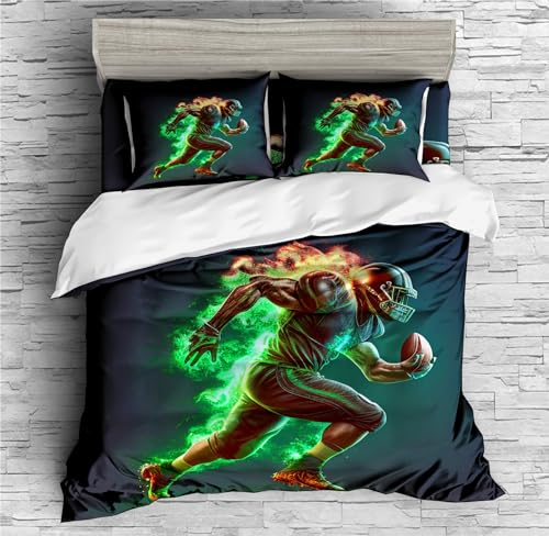 REALIN Running Rugby Player Bedding Retro Footballer Duvet Cover Set Girl Boy Kids Bed Sets 2/3/4PCS Quilt Covers/Sheets/Pillow Shams,Twin/Full/Queen/King (A,Full-200x229cm-3PCS)