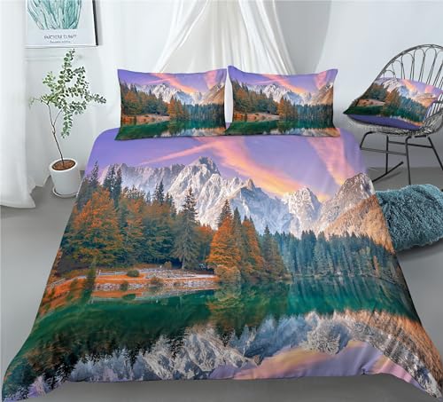 REALIN Autumn Forest Bedding Fall Maple Forest Duvet Cover Set Girl Boy Kids Bed Sets 2/3/4PCS Quilt Covers/Sheets/Pillow Shams,Twin/Full/Queen/King (A,King-229x259cm-3PCS)