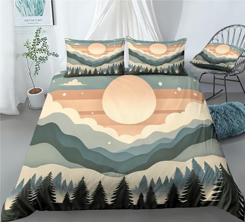 REALIN Mountain Range Fairyland Duvet Cover Set Forests Mountain River Bedding Girl Boy Kids Bed Sets 2/3/4PCS Quilt Covers/Sheets/Pillow Shams,Twin/Full/Queen/King (B,Full-200x229cm-4PCS)