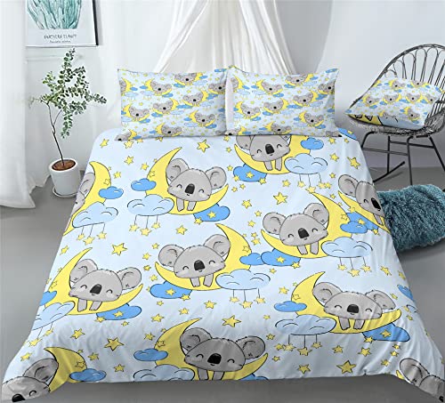 REALIN Koala Lying on A Tree Duvet Cover Set Koala Bedding Girl Boy Kids Bed Sets 2/3/4PCS Quilt Covers/Sheets/Pillow Shams,Twin/Full/Queen/King (C,Twin-172x218cm-4PCS)