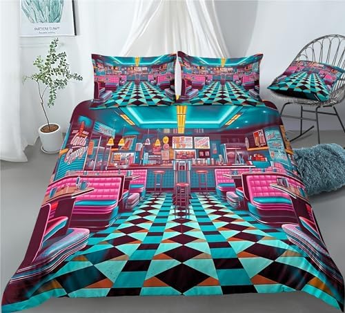 REALIN Color POP Art Bedding Retro Building Duvet Cover Set Retro POP Art Classics Women Art Bed Sets 2/3/4PCS Quilt Covers/Sheets/Pillow Shams,Twin/Full/Queen/King (B,King-229x259cm-3PCS)