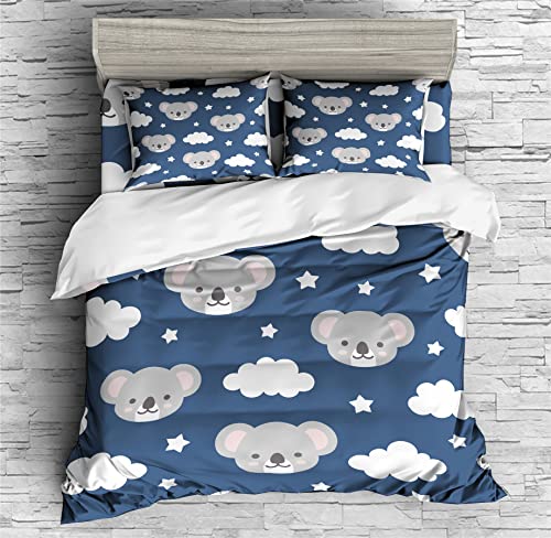 REALIN Cute Koala Bedding Rainbow Clouds Children Duvet Cover Set Girl Boy Kids Bed Sets 2/3/4PCS Quilt Covers/Sheets/Pillow Shams,Twin/Full/Queen/King (A,King-229x259cm-4PCS)