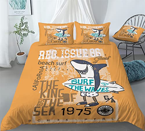 REALIN Cartoon Shark Print Bedding Underwater Animals Shark Duvet Cover Set Girl Boy Kids Bed Sets 2/3/4PCS Quilt Covers/Sheets/Pillow Shams,Twin/Full/Queen/King (C,Queen-228x228cm-3PCS)