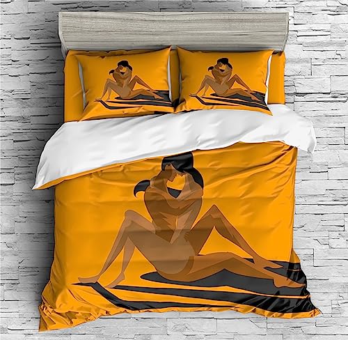 REALIN Cozy Couple Bedding Pose Passion Love Man and Woman Duvet Cover Set Girl Boy Kids Bed Sets 2/3/4PCS Quilt Covers/Sheets/Pillow Shams,Twin/Full/Queen/King (C,Queen-228x228cm-4PCS)