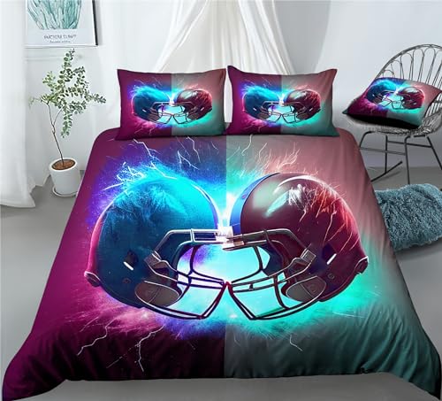 REALIN Rugby Motion Bedding Football Player Duvet Cover Set Girl Boy Kids Bed Sets 2/3/4PCS Quilt Covers/Sheets/Pillow Shams,Twin/Full/Queen/King (B,Queen-228x228cm-4PCS)