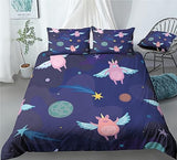 Moon Universe Unicorn Pig Duvet Cover Set - Print 1