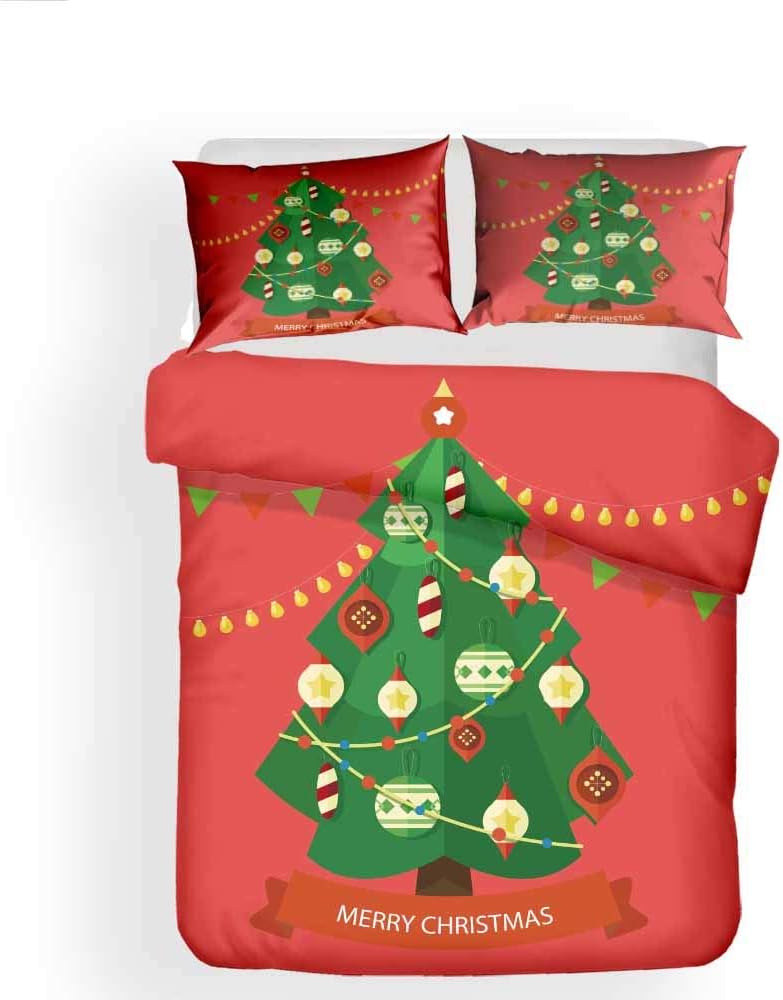 REALIN Cartoon Christmas Tree Duvet Cover Set Gingerbread Man Bedding Merry Christmas Bed Sets 2/3/4PCS Quilt Covers/Sheets/Pillow Shams,Twin/Full/Queen/King (C,Queen-228x228cm-4PCS)