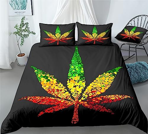 REALIN Hemp Leaf Bedding Plants of Marijuana Hemp Leaf Prints Duvet Cover Set Girl Boy Kids Bed Sets 2/3/4PCS Quilt Covers/Sheets/Pillow Shams,Twin/Full/Queen/King (C,King-229x259cm-4PCS)