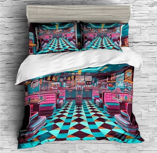 REALIN Color POP Art Duvet Cover Set Retro Building Bedding Girl Boy Kids Bed Sets 2/3/4PCS Quilt Covers/Sheets/Pillow Shams,Twin/Full/Queen/King (B,King-229x259cm-3PCS)