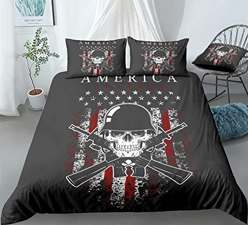 REALIN American Flag Slogan Duvet Cover Set Vintage Flag Print Bedding Girl Boy Kids Bed Sets 2/3/4PCS Quilt Covers/Sheets/Pillow Shams,Twin/Full/Queen/King (B,King-229x259cm-4PCS)