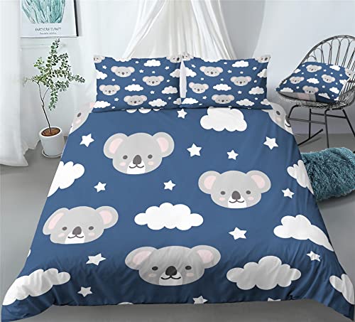 REALIN Cute Koala Duvet Cover Set Rainbow Clouds Children Bedding Girl Boy Kids Bed Sets 2/3/4PCS Quilt Covers/Sheets/Pillow Shams,Twin/Full/Queen/King (B,Queen-228x228cm-3PCS)