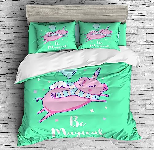 REALIN Unicorn Pig Rainbow Prints Duvet Cover Set Unicorn Pig Animal Bedding Girl Boy Kids Bed Sets 2/3/4PCS Quilt Covers/Sheets/Pillow Shams,Twin/Full/Queen/King (B,Twin-172x218cm-3PCS)