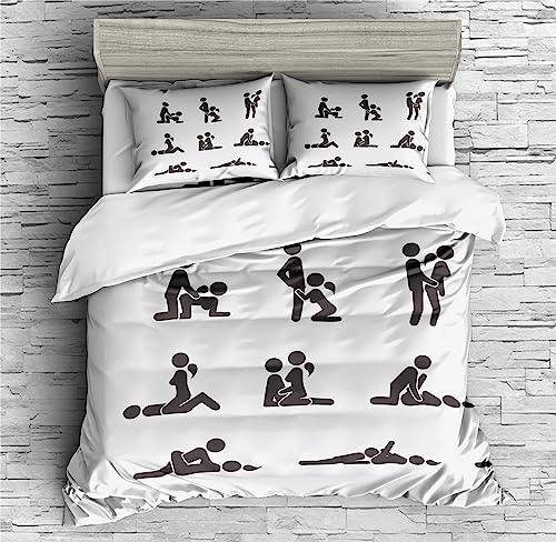 REALIN Cozy Couple Bedding Pose Passion Love Man and Woman Duvet Cover Set Girl Boy Kids Bed Sets 2/3/4PCS Quilt Covers/Sheets/Pillow Shams,Twin/Full/Queen/King (C,Queen-228x228cm-4PCS)