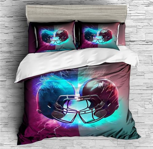 REALIN Rugby Motion Duvet Cover Set Football Player Bedding Girl Boy Kids Bed Sets 2/3/4PCS Quilt Covers/Sheets/Pillow Shams,Twin/Full/Queen/King (C,Full-200x229cm-3PCS)