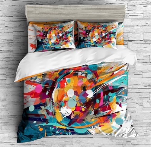 REALIN Color POP Art Duvet Cover Set Retro Building Bedding Girl Boy Kids Bed Sets 2/3/4PCS Quilt Covers/Sheets/Pillow Shams,Twin/Full/Queen/King (B,King-229x259cm-3PCS)