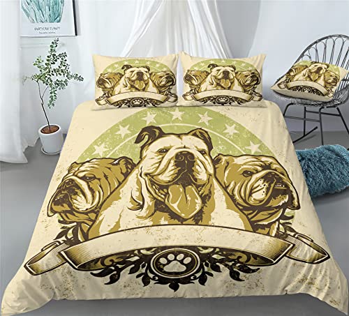 REALIN Olde English Bulldogge Animal Puppies Bedding Bulldog Pets Duvet Cover Set Girl Boy Kids Bed Sets 2/3/4PCS Quilt Covers/Sheets/Pillow Shams,Twin/Full/Queen/King (C,Twin-172x218cm-4PCS)