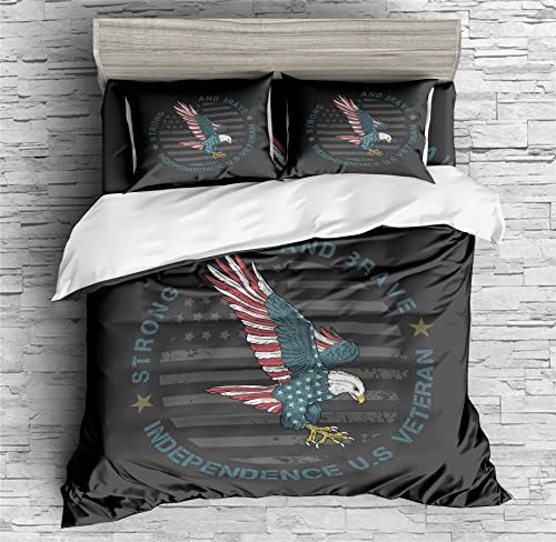 REALIN Vintage Eagle Print Duvet Cover Set Eagles Flag Banner Bedding Girl Boy Kids Bed Sets 2/3/4PCS Quilt Covers/Sheets/Pillow Shams,Twin/Full/Queen/King (C,King-229x259cm-4PCS)