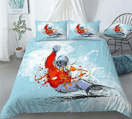 REALIN Figure Skiing Duvet Cover Set Snow Peak Skiing Snowboarding Bedding Girl Boy Kids Bed Sets 2/3/4PCS Quilt Covers/Sheets/Pillow Shams,Twin/Full/Queen/King (A,King-229x259cm-4PCS)