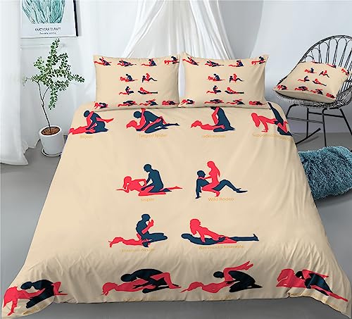 REALIN Romance Lovers Duvet Cover Set Passionate Couple Bedding Girl Boy Kids Bed Sets 2/3/4PCS Quilt Covers/Sheets/Pillow Shams,Twin/Full/Queen/King (A,King-229x259cm-4PCS)