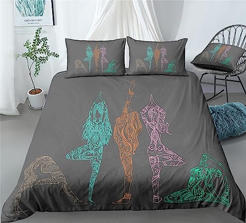 REALIN Meditation Zen Bedding Yoga Sit in Meditation Duvet Cover Set Girl Boy Kids Bed Sets 2/3/4PCS Quilt Covers/Sheets/Pillow Shams,Twin/Full/Queen/King (B,Queen-228x228cm-3PCS)