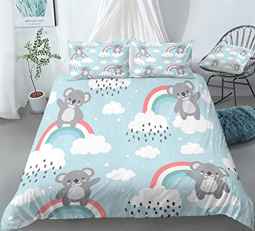 REALIN Koala Rainbow Bedding Cartoon Wombat Duvet Cover Set Girl Boy Kids Bed Sets 2/3/4PCS Quilt Covers/Sheets/Pillow Shams,Twin/Full/Queen/King (A,Twin-172x218cm-4PCS)