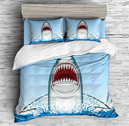 REALIN Shark Ocean Print Duvet Cover Set Shark Animals Bedding Girl Boy Kids Bed Sets 2/3/4PCS Quilt Covers/Sheets/Pillow Shams,Twin/Full/Queen/King (C,Full-200x229cm-4PCS)