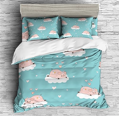 REALIN Unicorn Pig Rainbow Prints Duvet Cover Set Unicorn Pig Animal Bedding Girl Boy Kids Bed Sets 2/3/4PCS Quilt Covers/Sheets/Pillow Shams,Twin/Full/Queen/King (B,Twin-172x218cm-3PCS)