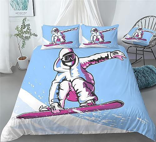 REALIN Ski Polar Bear Skiing Bedding Ski Area Skiing Sports Duvet Cover Set Girl Boy Kids Bed Sets 2/3/4PCS Quilt Covers/Sheets/Pillow Shams,Twin/Full/Queen/King (B,Twin-172x218cm-4PCS)