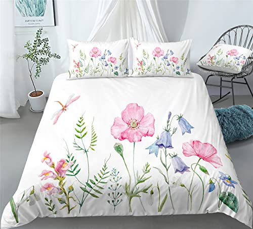 REALIN Colorful Dragonflies Duvet Cover Set Aerial Spirits Dragonfly Bedding Girl Boy Kids Bed Sets 2/3/4PCS Quilt Covers/Sheets/Pillow Shams,Twin/Full/Queen/King (C,Queen-228x228cm-3PCS)