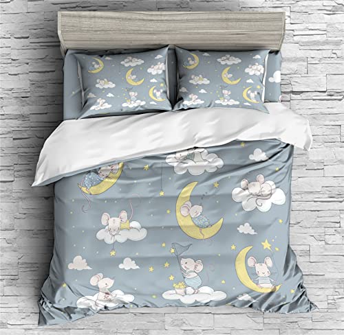 REALIN Christmas Mouse Print Duvet Cover Set Mouse Receiving Gifts Print Bedding Girl Boy Kids Bed Sets 2/3/4PCS Quilt Covers/Sheets/Pillow Shams,Twin/Full/Queen/King (C,Twin-172x218cm-3PCS)