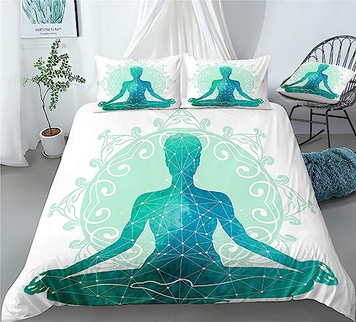 REALIN Meditation Zen Bedding Yoga Sit in Meditation Duvet Cover Set Girl Boy Kids Bed Sets 2/3/4PCS Quilt Covers/Sheets/Pillow Shams,Twin/Full/Queen/King (B,Queen-228x228cm-3PCS)