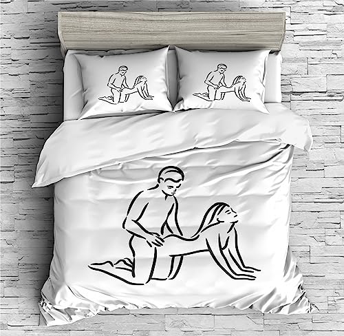 REALIN Passionate Couple Duvet Cover Set Funny Love Warm Couple Bedding Girl Boy Kids Bed Sets 2/3/4PCS Quilt Covers/Sheets/Pillow Shams,Twin/Full/Queen/King (A,Twin-172x218cm-3PCS)