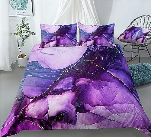 REALIN Colored Marble Bedding Pink Purple Marble Duvet Cover Set Girl Boy Kids Bed Sets 2/3/4PCS Quilt Covers/Sheets/Pillow Shams,Twin/Full/Queen/King (C,Full-200x229cm-3PCS)