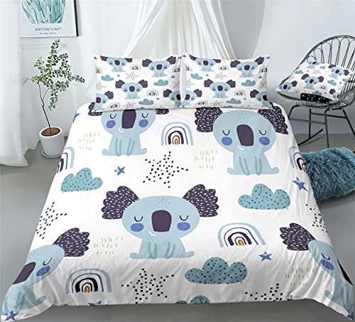 REALIN Koala Rainbow Bedding Cartoon Wombat Duvet Cover Set Girl Boy Kids Bed Sets 2/3/4PCS Quilt Covers/Sheets/Pillow Shams,Twin/Full/Queen/King (A,Twin-172x218cm-4PCS)