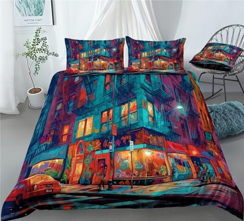 REALIN Color POP Art Bedding Retro Building Duvet Cover Set Retro POP Art Classics Women Art Bed Sets 2/3/4PCS Quilt Covers/Sheets/Pillow Shams,Twin/Full/Queen/King (B,King-229x259cm-3PCS)