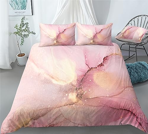 REALIN Colored Marble Bedding Pink Purple Marble Duvet Cover Set Girl Boy Kids Bed Sets 2/3/4PCS Quilt Covers/Sheets/Pillow Shams,Twin/Full/Queen/King (C,Full-200x229cm-3PCS)