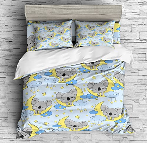 REALIN Koala Lying on A Tree Bedding Koala Duvet Cover Set Girl Boy Kids Bed Sets 2/3/4PCS Quilt Covers/Sheets/Pillow Shams,Twin/Full/Queen/King (B,King-229x259cm-3PCS)