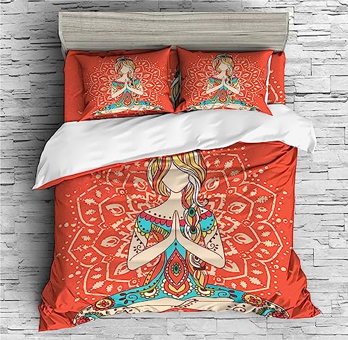 REALIN Meditation Zen Duvet Cover Set Yoga Sit in Meditation Bedding Girl Boy Kids Bed Sets 2/3/4PCS Quilt Covers/Sheets/Pillow Shams,Twin/Full/Queen/King (A,King-229x259cm-4PCS)