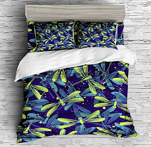 REALIN Colorful Dragonfly Bedding Cartoon Dragonfly Animal Print Duvet Cover Set Girl Boy Kids Bed Sets 2/3/4PCS Quilt Covers/Sheets/Pillow Shams,Twin/Full/Queen/King (C,Twin-172x218cm-4PCS)