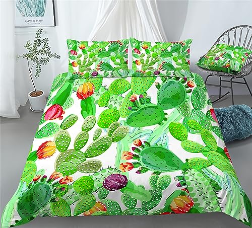 REALIN Cactus Plant Duvet Cover Set Scrub and Cactus Bedding Girl Boy Kids Bed Sets 2/3/4PCS Quilt Covers/Sheets/Pillow Shams,Twin/Full/Queen/King (A,King-229x259cm-4PCS)