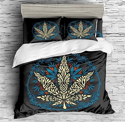 REALIN Marijuana Duvet Cover Set Hemp Plant Green Hemp Leaf Prints Bedding Girl Boy Kids Bed Sets 2/3/4PCS Quilt Covers/Sheets/Pillow Shams,Twin/Full/Queen/King (A,Queen-228x228cm-4PCS)