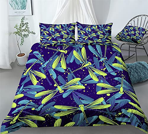 REALIN Colorful Dragonfly Bedding Cartoon Dragonfly Animal Print Duvet Cover Set Girl Boy Kids Bed Sets 2/3/4PCS Quilt Covers/Sheets/Pillow Shams,Twin/Full/Queen/King (C,Twin-172x218cm-4PCS)