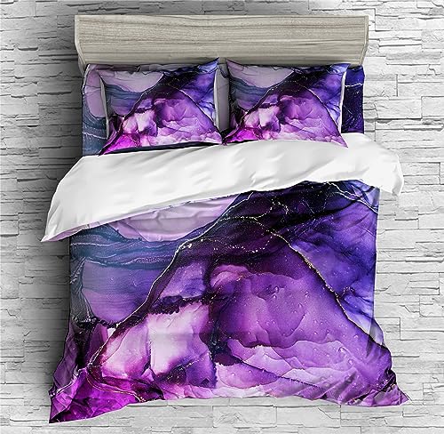 REALIN Colored Marble Duvet Cover Set Pink Purple Marble Bedding Girl Boy Kids Bed Sets 2/3/4PCS Quilt Covers/Sheets/Pillow Shams,Twin/Full/Queen/King (B,Full-200x229cm-3PCS)