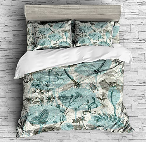 REALIN Flying Insects Prints Dragonfly Duvet Cover Set Aerial Spirits Bedding Girl Boy Kids Bed Sets 2/3/4PCS Quilt Covers/Sheets/Pillow Shams,Twin/Full/Queen/King (A,Full-200x229cm-4PCS)