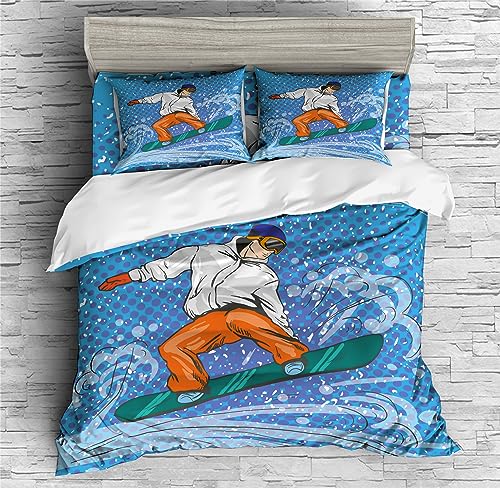 REALIN Snowboarding Snow Mountain Duvet Cover Set Skiing Snowy Peaks Bedding Girl Boy Kids Bed Sets 2/3/4PCS Quilt Covers/Sheets/Pillow Shams,Twin/Full/Queen/King (B,Full-200x229cm-3PCS)