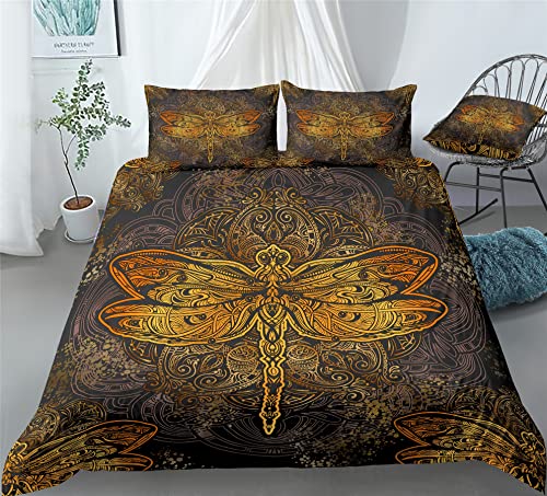 REALIN Colorful Dragonfly Duvet Cover Set Cartoon Dragonfly Animal Print Bedding Girl Boy Kids Bed Sets 2/3/4PCS Quilt Covers/Sheets/Pillow Shams,Twin/Full/Queen/King (B,Twin-172x218cm-3PCS)