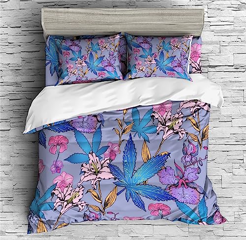 REALIN Hemp Leaf Duvet Cover Set Plants of Marijuana Hemp Leaf Prints Bedding Girl Boy Kids Bed Sets 2/3/4PCS Quilt Covers/Sheets/Pillow Shams,Twin/Full/Queen/King (B,Queen-228x228cm-3PCS)