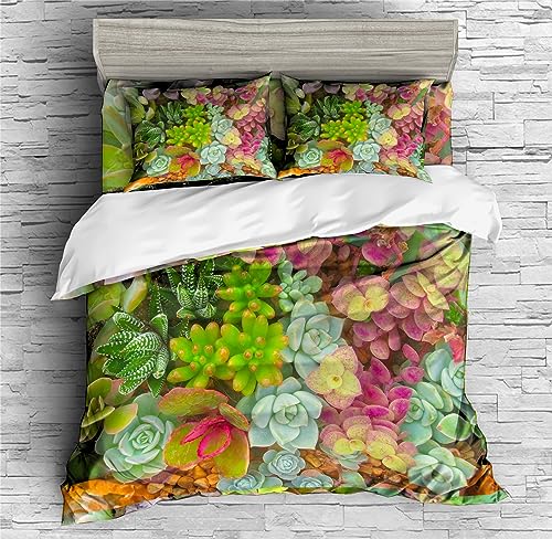 REALIN Succulent Plants Duvet Cover Set Cactus Desert Plant Green Plants Bedding Girl Boy Kids Bed Sets 2/3/4PCS Quilt Covers/Sheets/Pillow Shams,Twin/Full/Queen/King (C,Full-200x229cm-4PCS)