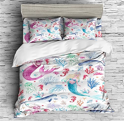 REALIN Narwhal Cartoon Animal Bedding Cute Marine Animals Duvet Cover Set Girl Boy Kids Bed Sets 2/3/4PCS Quilt Covers/Sheets/Pillow Shams,Twin/Full/Queen/King (B,King-229x259cm-3PCS)